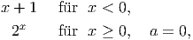 x + 1   f�ur x < 0,
  x 2      f�ur x ≥ 0,   a = 0,  
