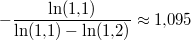 -\frac{\ln(1{,}1)}{\ln(1{,}1)-\ln(1{,}2)} \approx 1{,}095