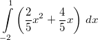 \int\limits_{-2}^1 \left(\frac{2}{5}x^2+\frac{4}{5}x\right)\,dx