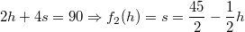 2h+4s=90 \Rightarrow f_2(h)=s=\frac{45}{2}-\frac{1}{2}h