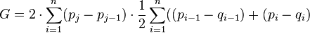 G=2 \cdot \sum_{i=1}^n (p_{j} - p_{j-1}) \cdot \frac{1}{2} \sum_{i=1}^n ((p_{i-1}-q_{i-1} )+( p_{i}-q_{i}) 